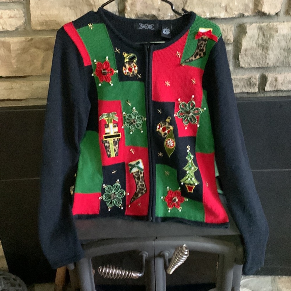 Long Sleeve Zip Front Holiday Cardigan